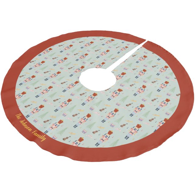 Personalized Red Green Nutcracker Ballet Music Brushed Polyester Tree Skirt (Angled)