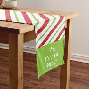 Personalized Red Green Striped Christmas Short Table Runner
