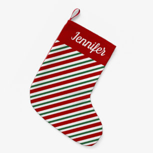 Personalized Red Green Stripes  Small Christmas Stocking