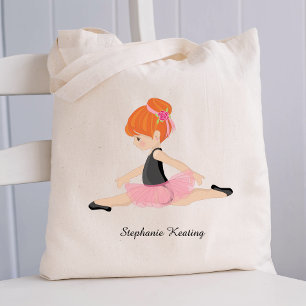 Personalized Red Hair Ballerina in Pink Tote Bag