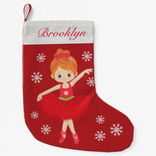 Personalized Red Hair Christmas Ballerina Small Christmas Stocking