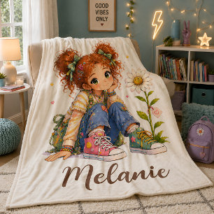 Personalized Red Hair Girl Name Fleece Blanket
