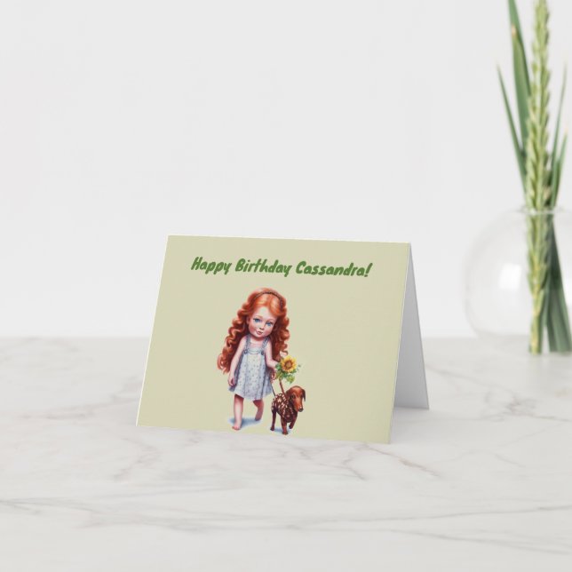 Personalized Red Head Girl Birthday Card (Front)