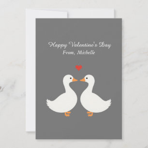 Personalized Red Heart Duck Couple Valentine's Day Holiday Card