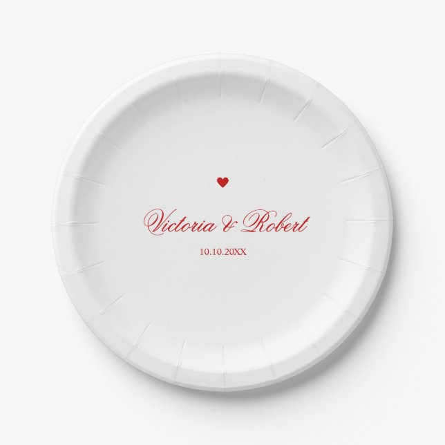 Personalized Red Heart Paper Plate (Front)