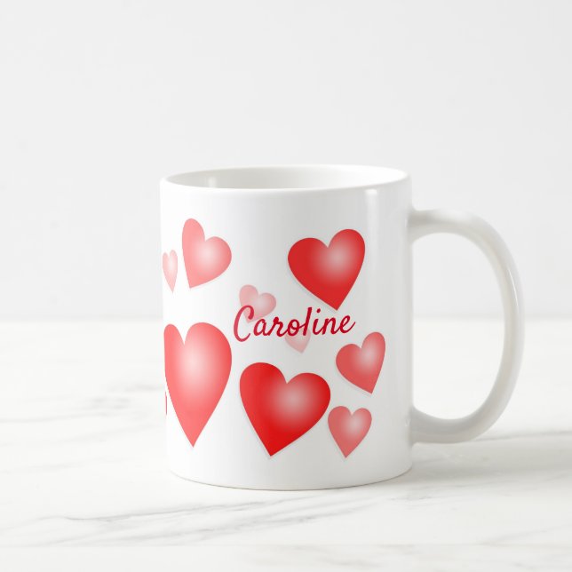 Personalized Red Hearts Custom Text Coffee Mug (Right)