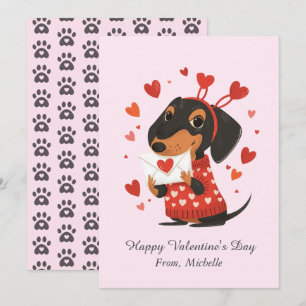 Personalized Red Hearts Dachshund Valentine's Day  Holiday Card