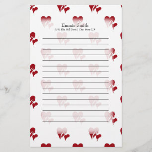 Personalized Red Hearts on White Stationery