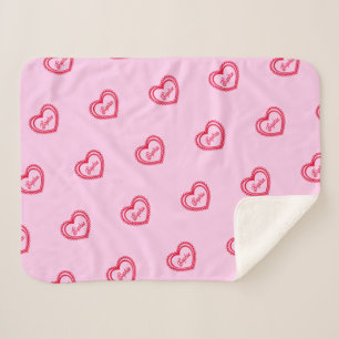 Personalized Red Hearts Over Pretty Pink Sherpa Blanket