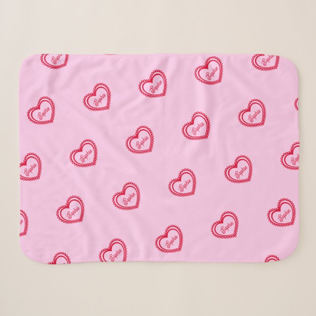 Personalized Red Hearts Over Pretty Pink Sherpa Blanket (Front (Horizontal))