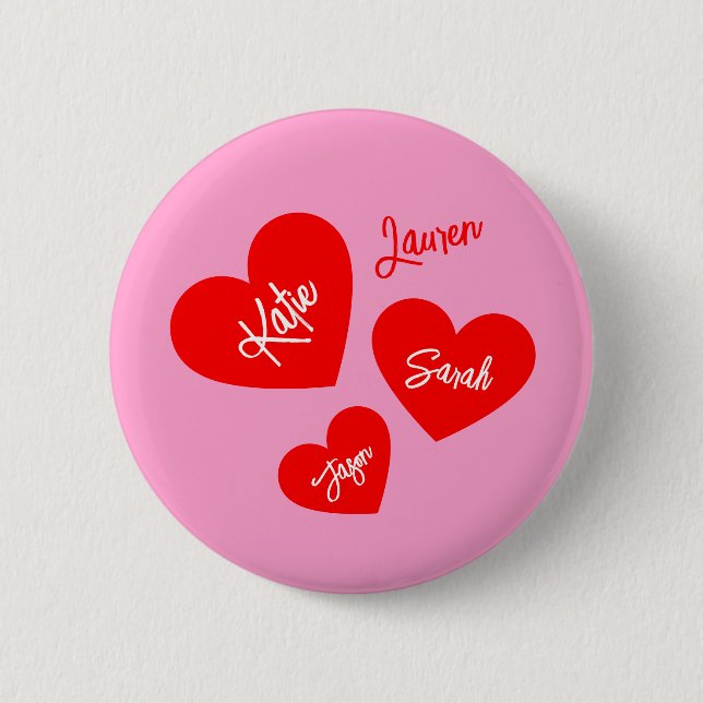 Personalized Red Hearts Pink Mother's Day 2 Inch Round Button (Front)
