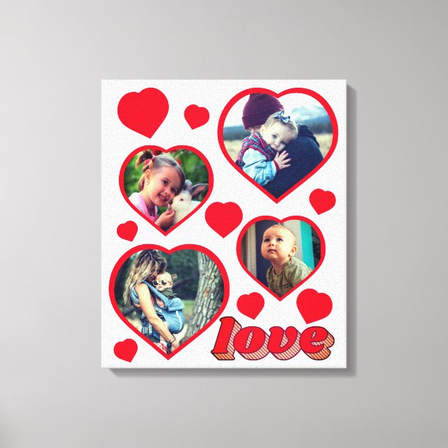 Personalized red hearts shapes photo canvas print (Front)