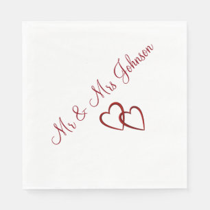 Personalized Red Hearts/White Luncheon Napkin