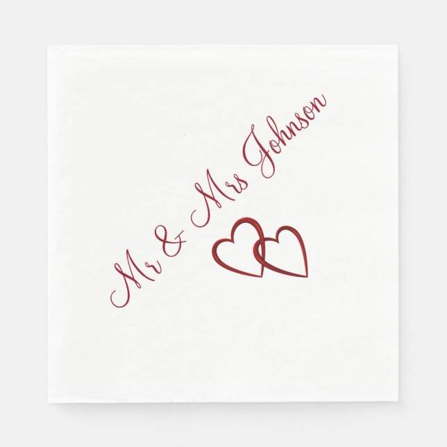 Personalized Red Hearts/White Luncheon Napkin (Front)