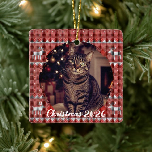 Personalized Red Holiday Ceramic Ornament (Tree)