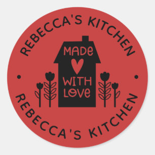 Personalized Red Homemade With Love Classic Round Sticker
