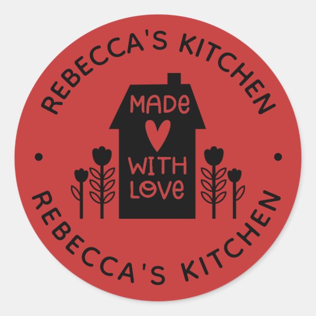 Personalized Red Homemade With Love Classic Round Sticker (Front)