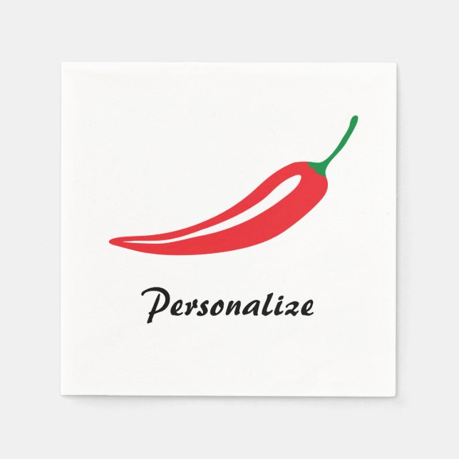 Personalized red hot chili pepper paper napkins (Front)