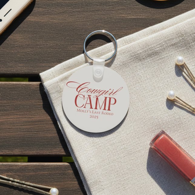 Personalized Red Howdy Partner Bachelorette Keychain (Western Cowgirl Camp Red Bachelorette Keychain)