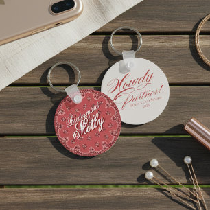 Personalized Red Howdy Partner Bachelorette Keychain
