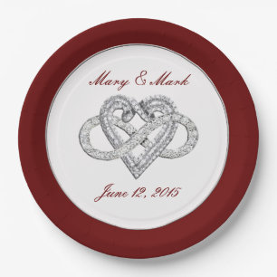 Personalized Red Infinity Heart 9” Paper Plate