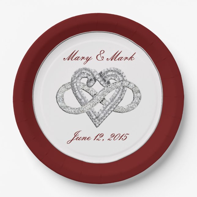 Personalized Red Infinity Heart 9” Paper Plate (Front)