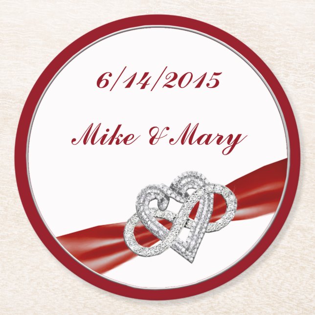 Personalized Red Infinity Heart Paper Coaster (Front)