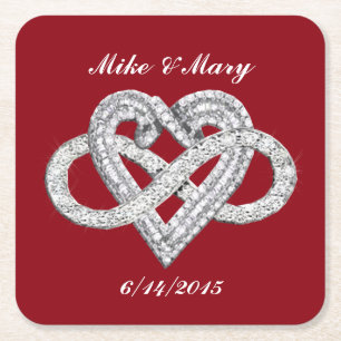 Personalized Red Infinity Heart Paper Coaster