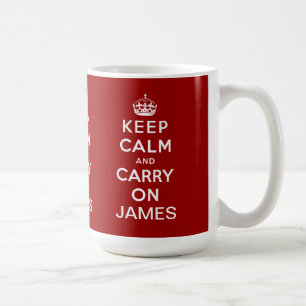 Personalized Red Keep Calm and Carry On Coffee Mug