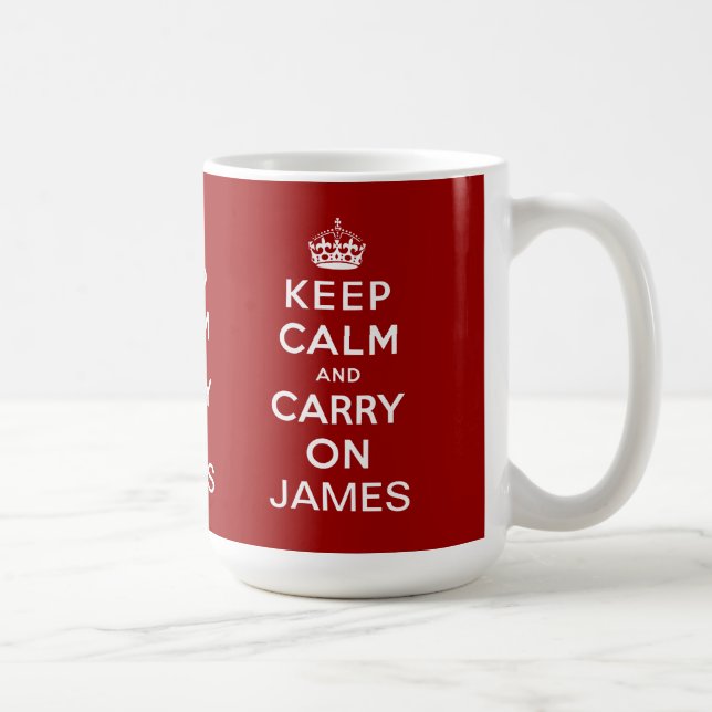 Personalized Red Keep Calm and Carry On Coffee Mug (Right)