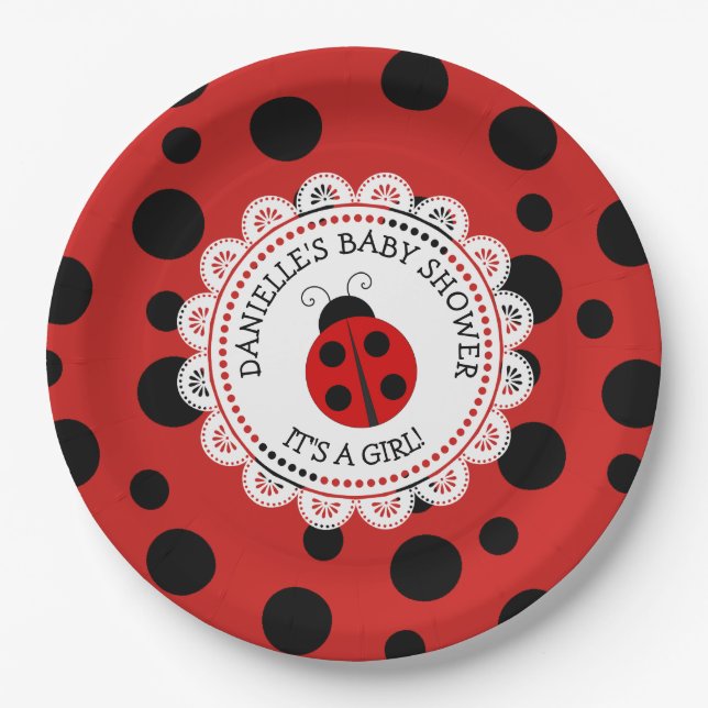Personalized Red Ladybug Baby Shower Paper Plates (Front)
