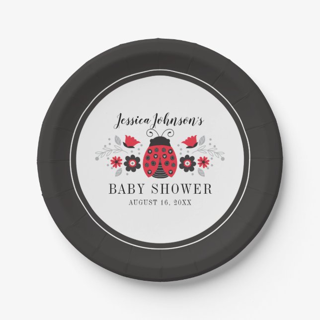 Personalized Red Ladybug Girl Baby Shower Plate (Front)