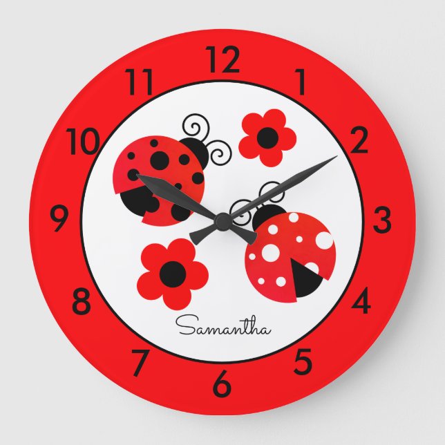 Personalized Red Ladybug Round Clock (Front)