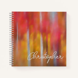 Personalized Red Leaf Autumn Woods Art Scene Notebook