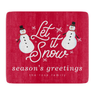 Personalized Red Let it Snow Snowman Cutting Board
