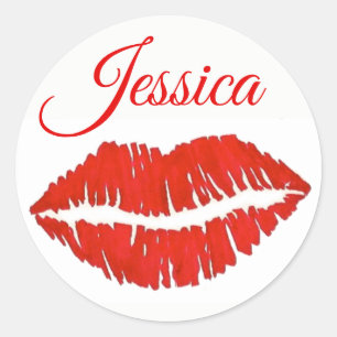 Personalized Red Lips Lipstick Kiss Print Love Classic Round Sticker