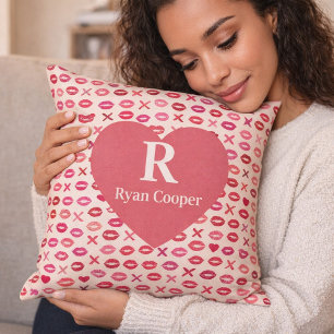 Personalized Red Lips & XOXO Valentine’s Day Name Throw Pillow