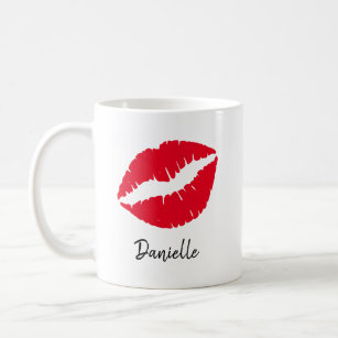 Personalized Red Lipstick Kiss Print Coffee Mug