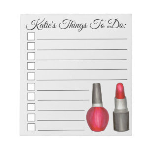 Personalized Red Lipstick Nail Polish To Do List Notepad