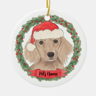 Personalized Red Long Haired Dachshund Ceramic Ornament