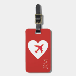 personalized red love airplane travel luggage tag