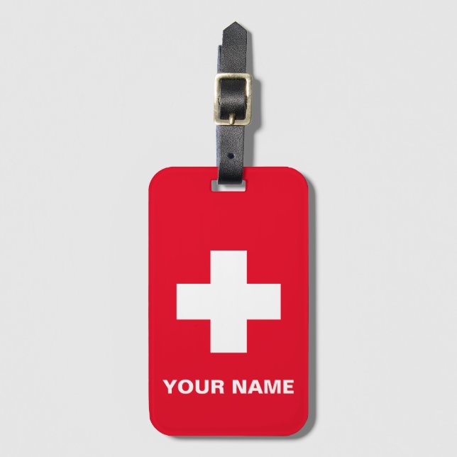 Personalized Red Medical Equipment Luggage Tag (Front Vertical)
