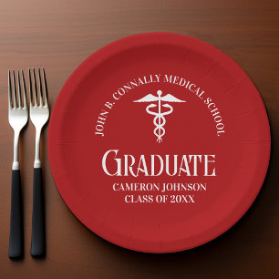 Personalized Red Medical School Graduation Party Paper Plate