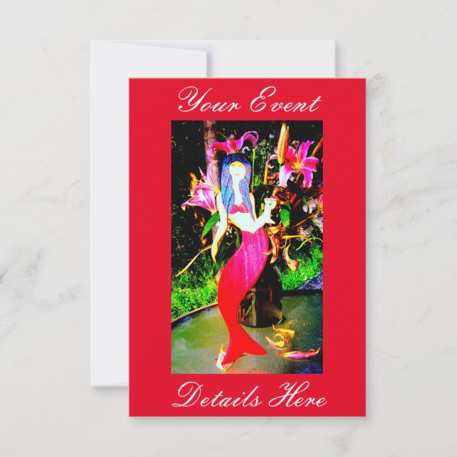 personalized red mermaid partying invitation (Front)
