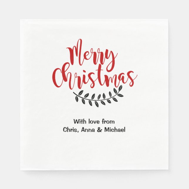 Personalized Red Merry Christmas Script Paper Napkin (Front)
