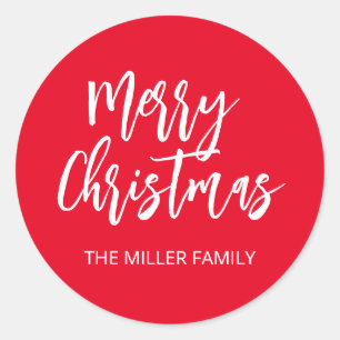 Personalized Red Merry Christmas Stickers