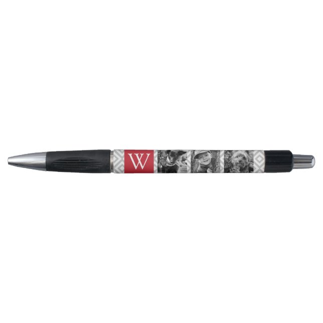 Personalized Red Monogram and Photo Collage Pen (Front)