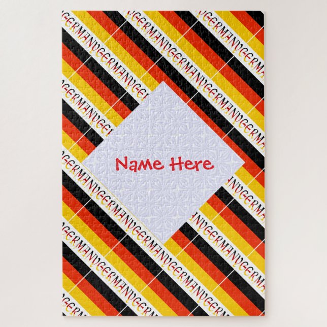 Personalized Red Name Germany Flag Tiled Jigsaw Puzzle (Vertical)