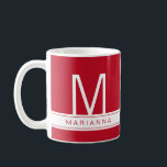 Personalized Red Name Initial Modern Monogram Mug<br><div class="desc">Modern and minimalist solid colour red and white mug with personalized name and single initial monogram is a perfect way to help your mug stand out at the office so it doesn't get confused with your coworkers coffee cups, or for the true purple colour lover who is obsessed with their...</div>