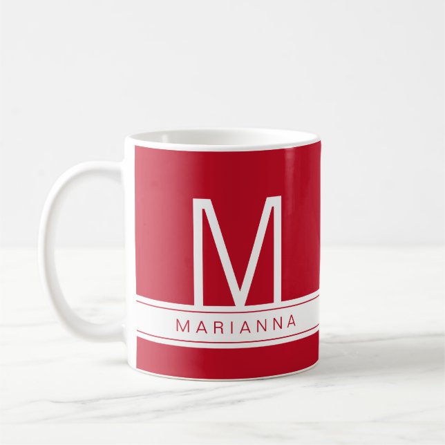 Personalized Red Name Initial Modern Monogram Mug (Left)